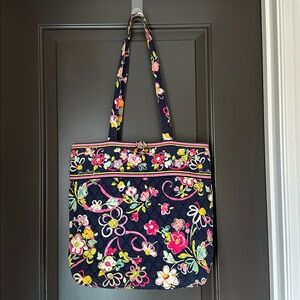 Vera Bradley Geometric Patterned Tote in Pink and Navy